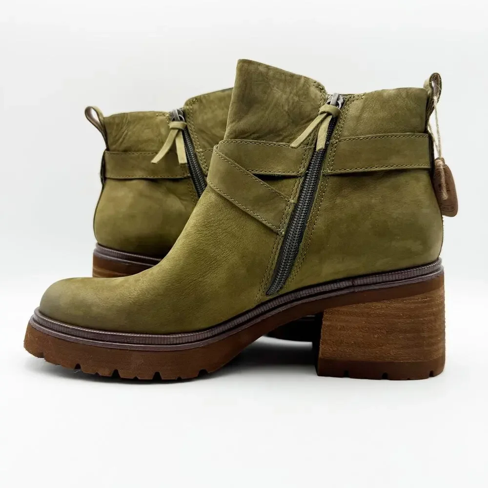 Sofft Womens Jenine Moto Ankle Boots Size US 11 Green Leather Block Heel NIB